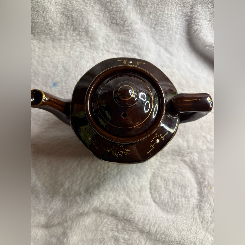 Brown Tea Pot Hand Painted Home Decor Floral Ceramic 6” Royalty 13.7oz Fancy Fun - Picture 2 of 14